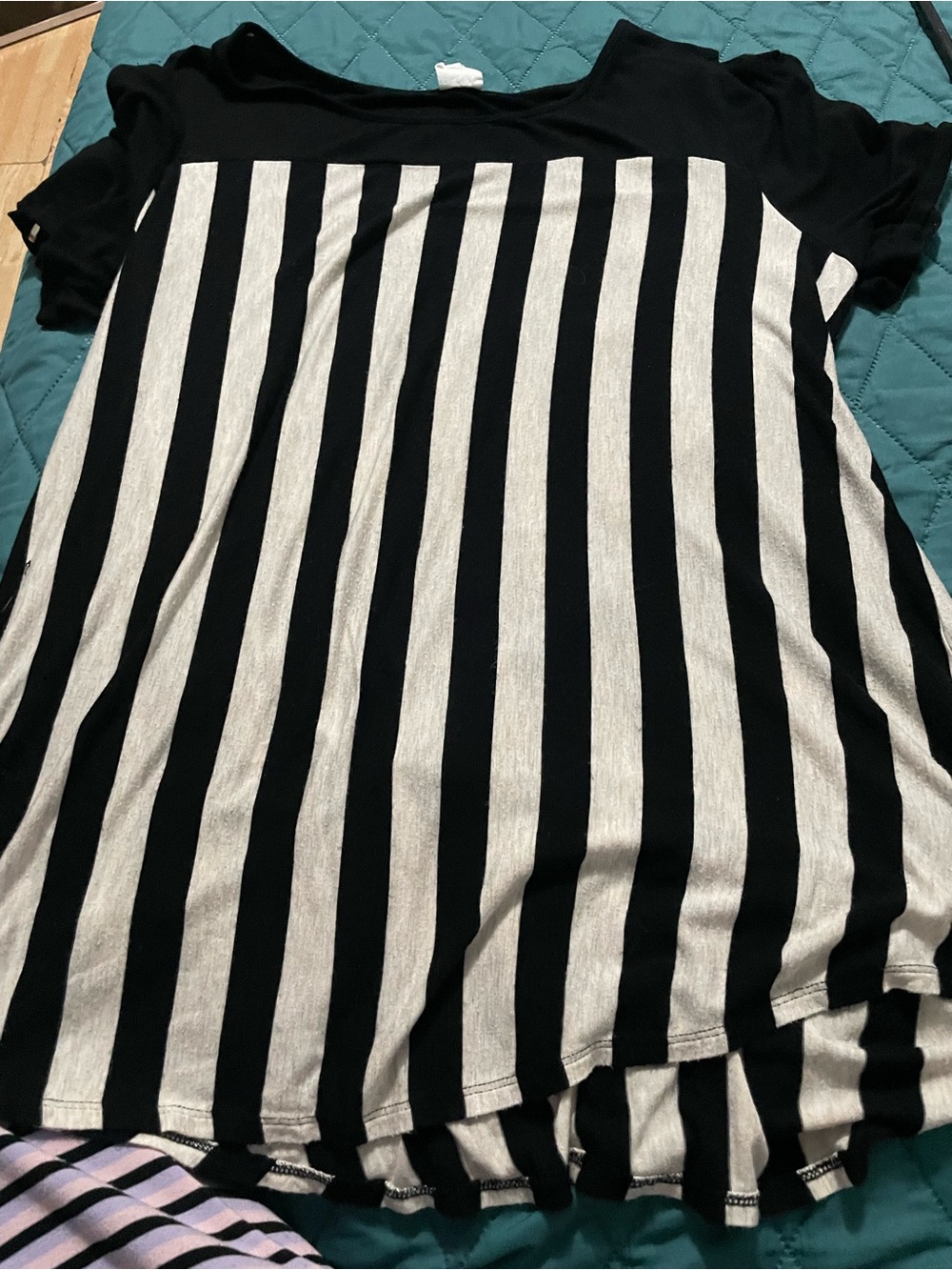 NAIF Black & beige Vertical Stripe Short Sleeve Blouse